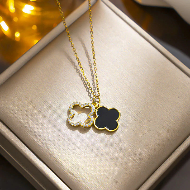 Double sided leaf clover necklaces