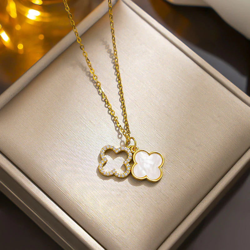 Double sided leaf clover necklaces